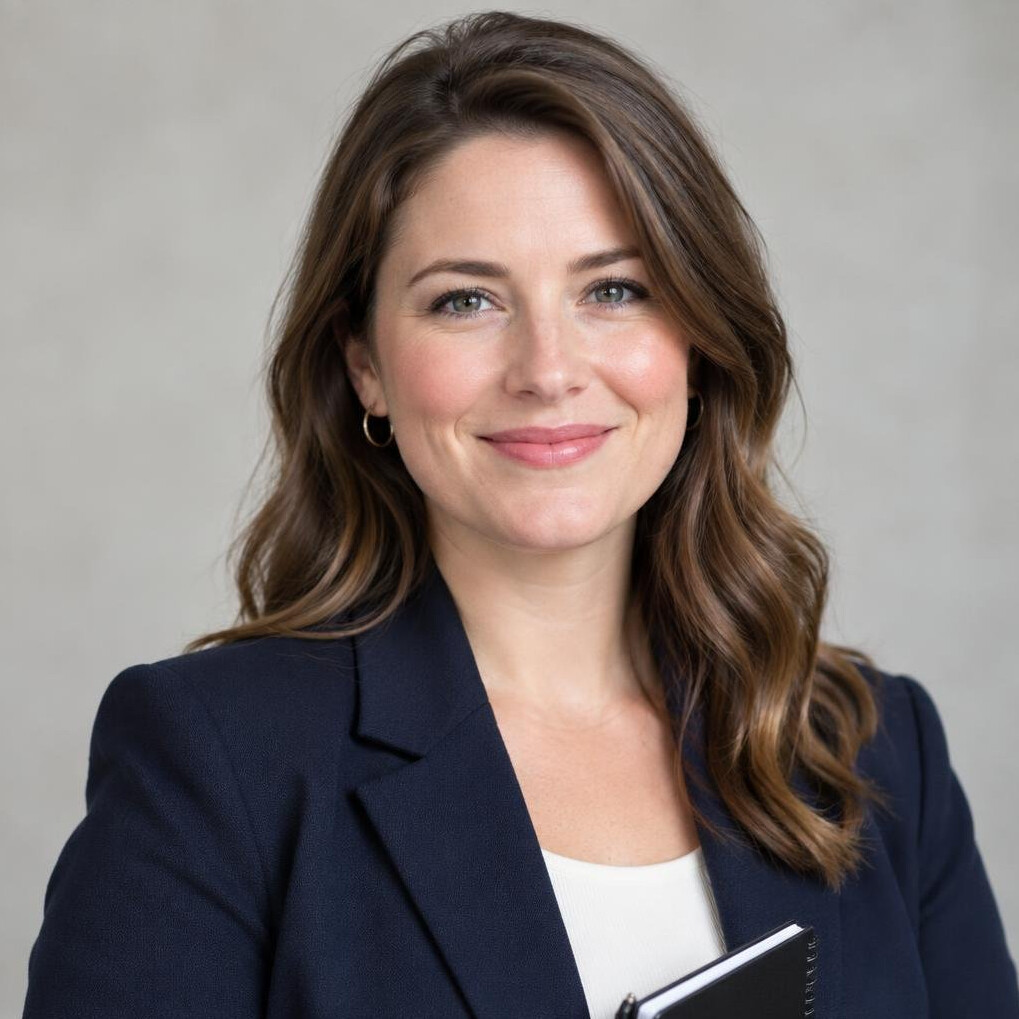 White woman local journalist portrait smiling
