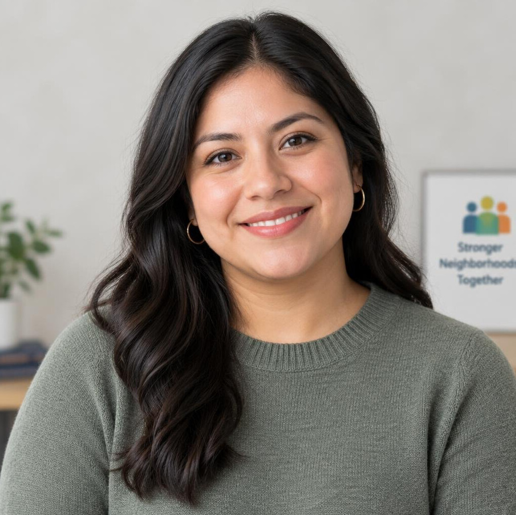Latina woman neighborhood volunteer portrait